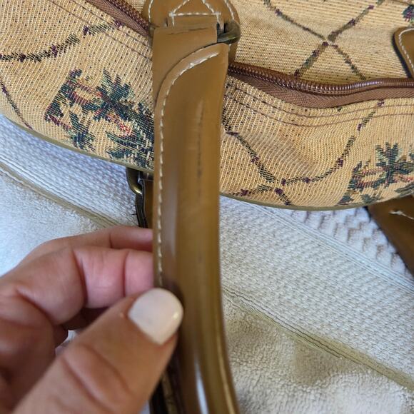 Vtg 80s Leisure International Tan Vanity Bag Case Tropical Palm Tapestry EUC - Picture 10 of 16